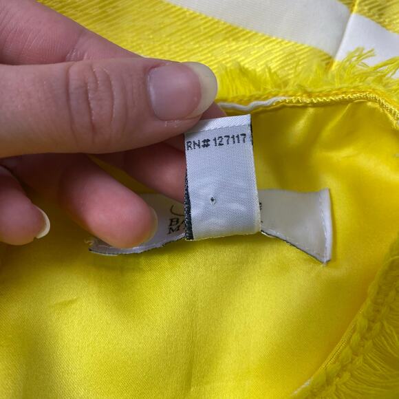 Badgley Mischka Belle Bright Yellow White Stripe Fringe Trim Sheath Dress Size 2 - Picture 8 of 11